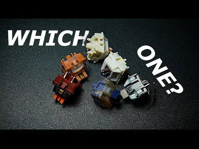 Gamakay mechanical switches in various colors on a black background, labeled 'Which One?' for comparison.