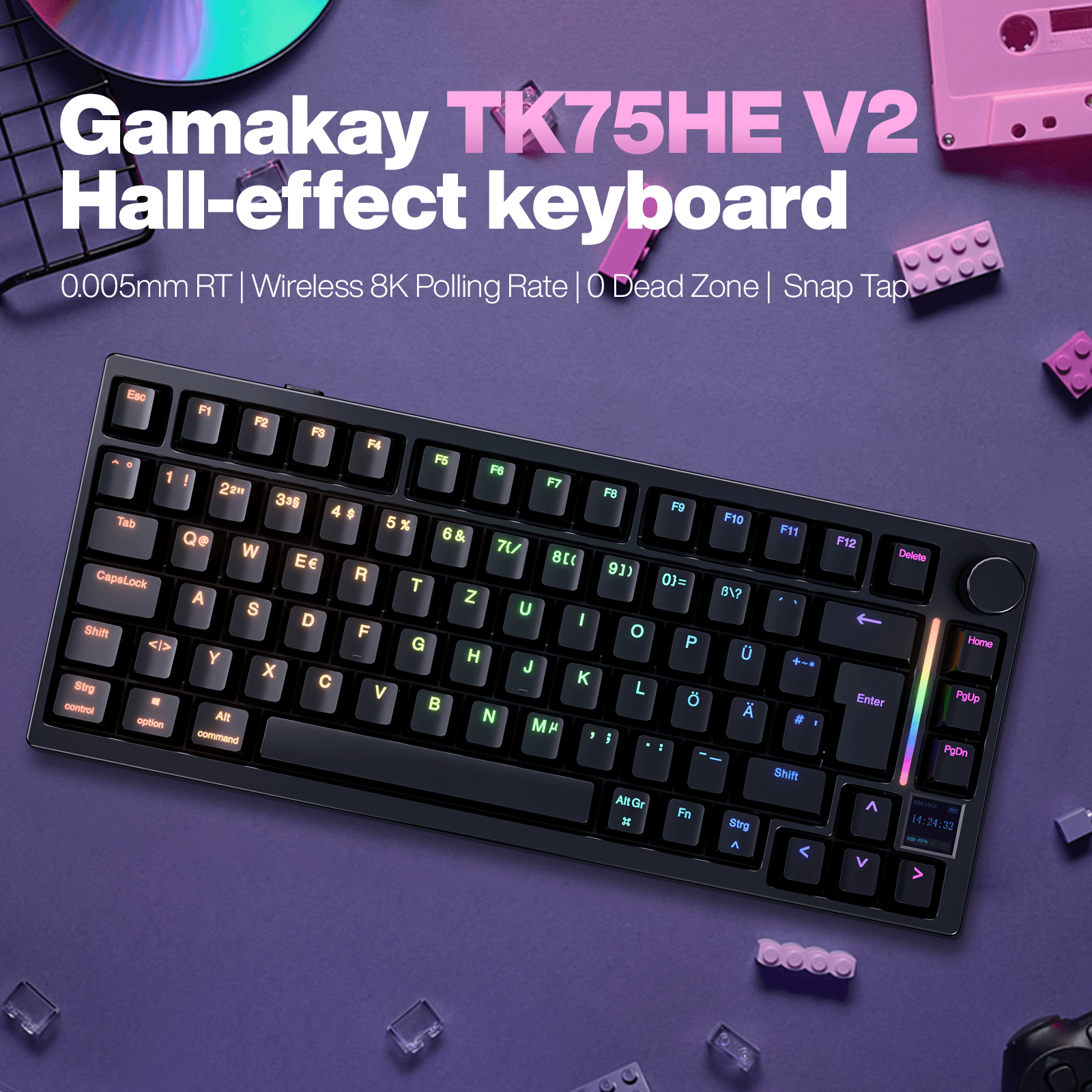 Gamakay TK75HE V2 Hall Effect keyboard with customizable RGB lighting and compact layout.