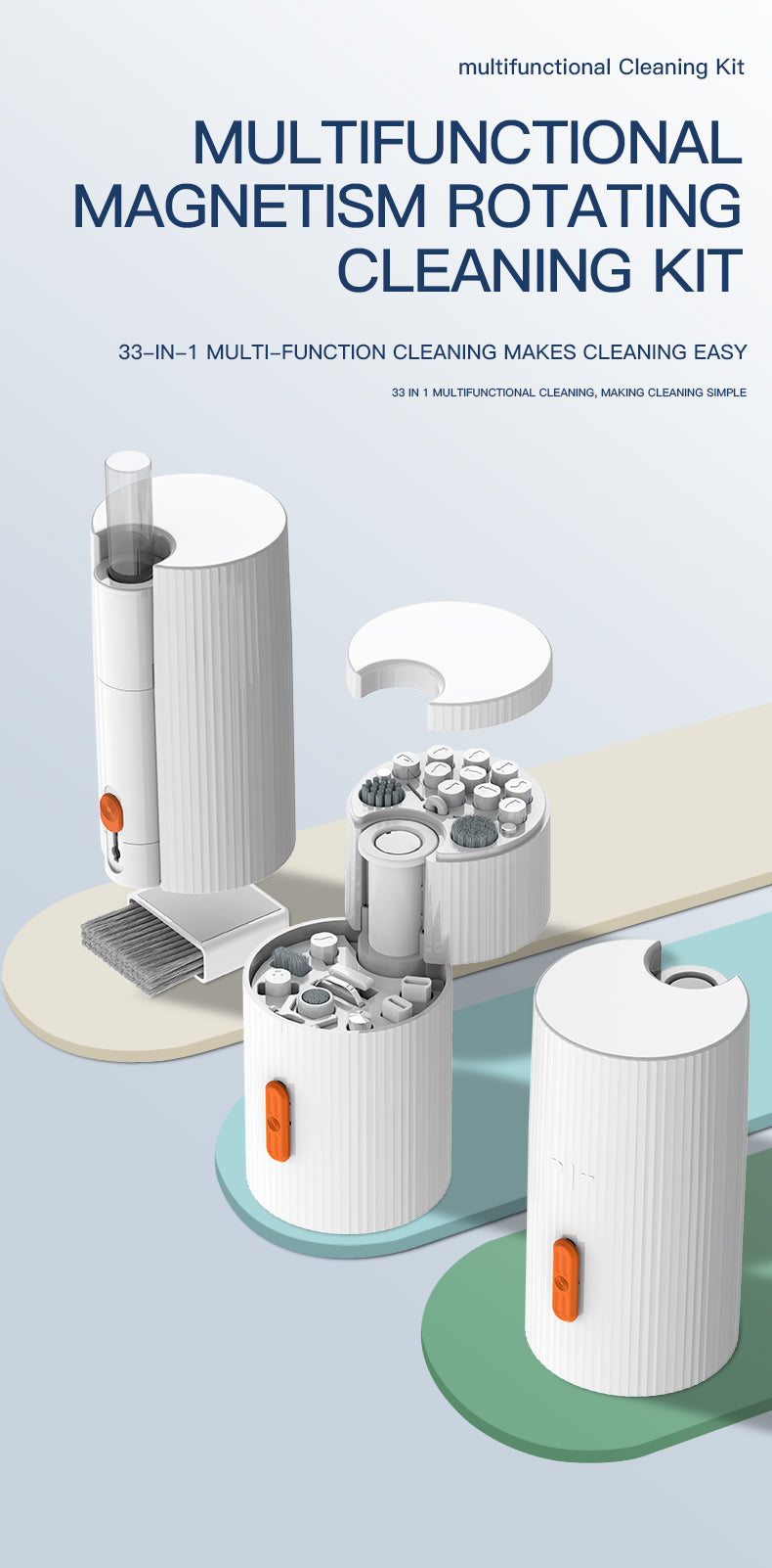 Multifunctional Cleaning Kit showcased with various tools for deep cleaning electronics and hard-to-reach areas.