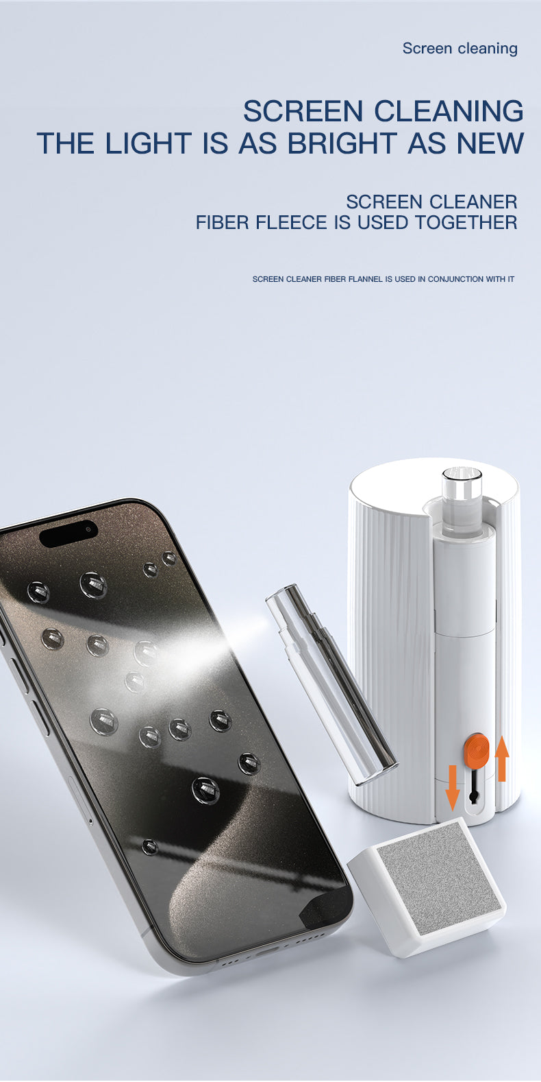 Gamakay multifunctional cleaning kit for screen cleaning with spray bottle, microfiber cloth, and cleaning sponge.