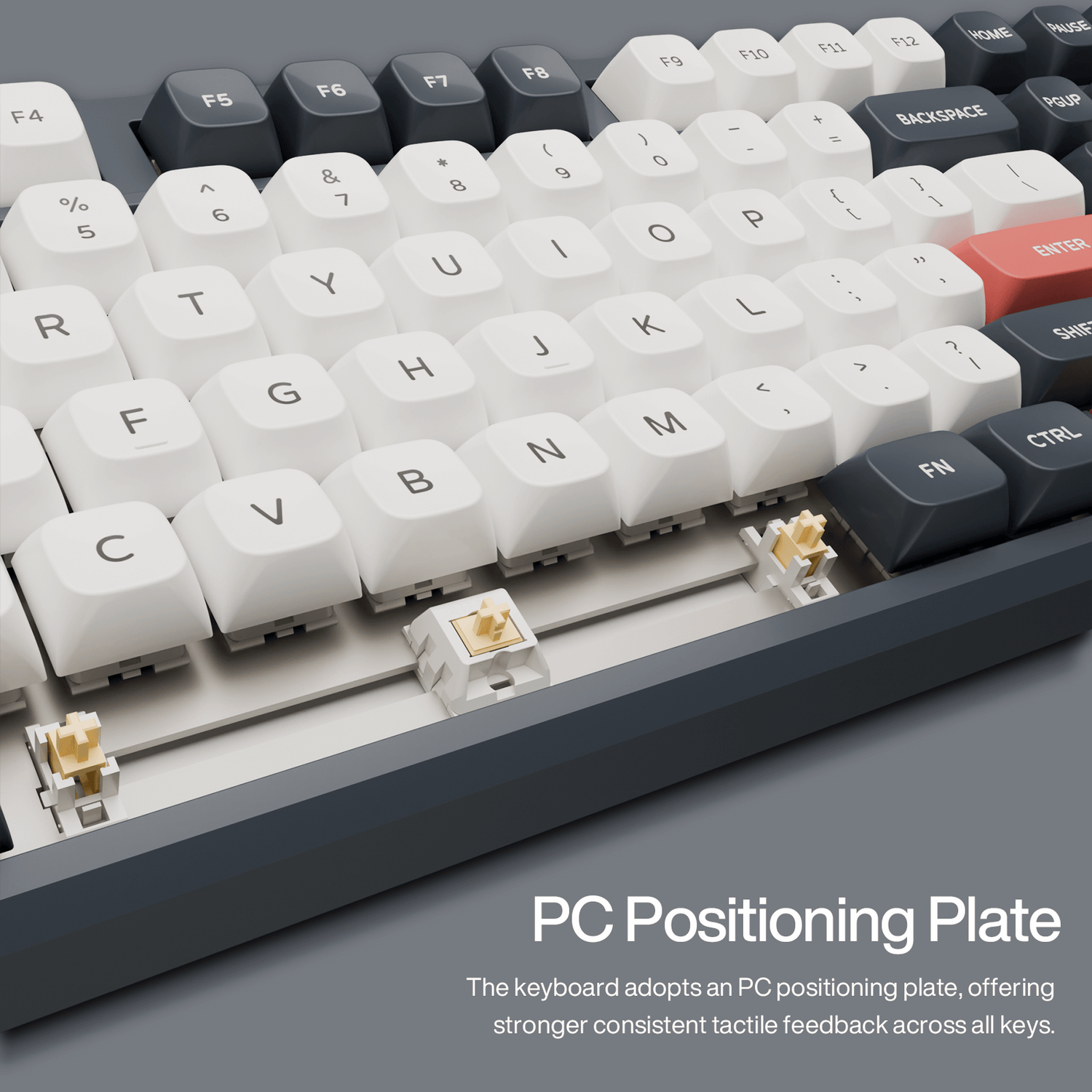 Gamakay Tk101 mechanical keyboard is buliding the PC position plate inside offering  stronger tactile feedback
