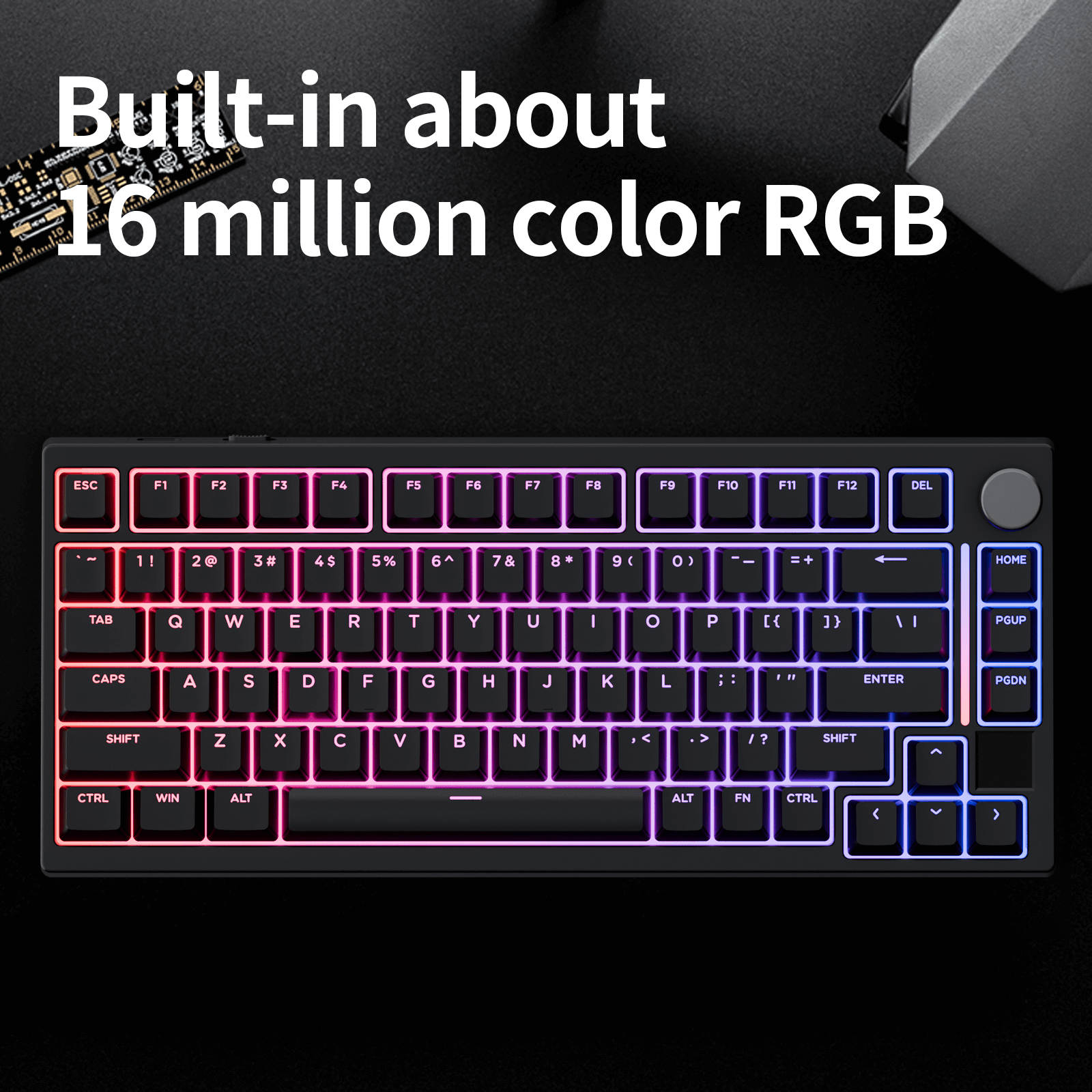Gamakay TK75HE V2 hall effect keyboard with brilliant RGB back light effect, and it is open to customize the RGB effect via QMK.Top