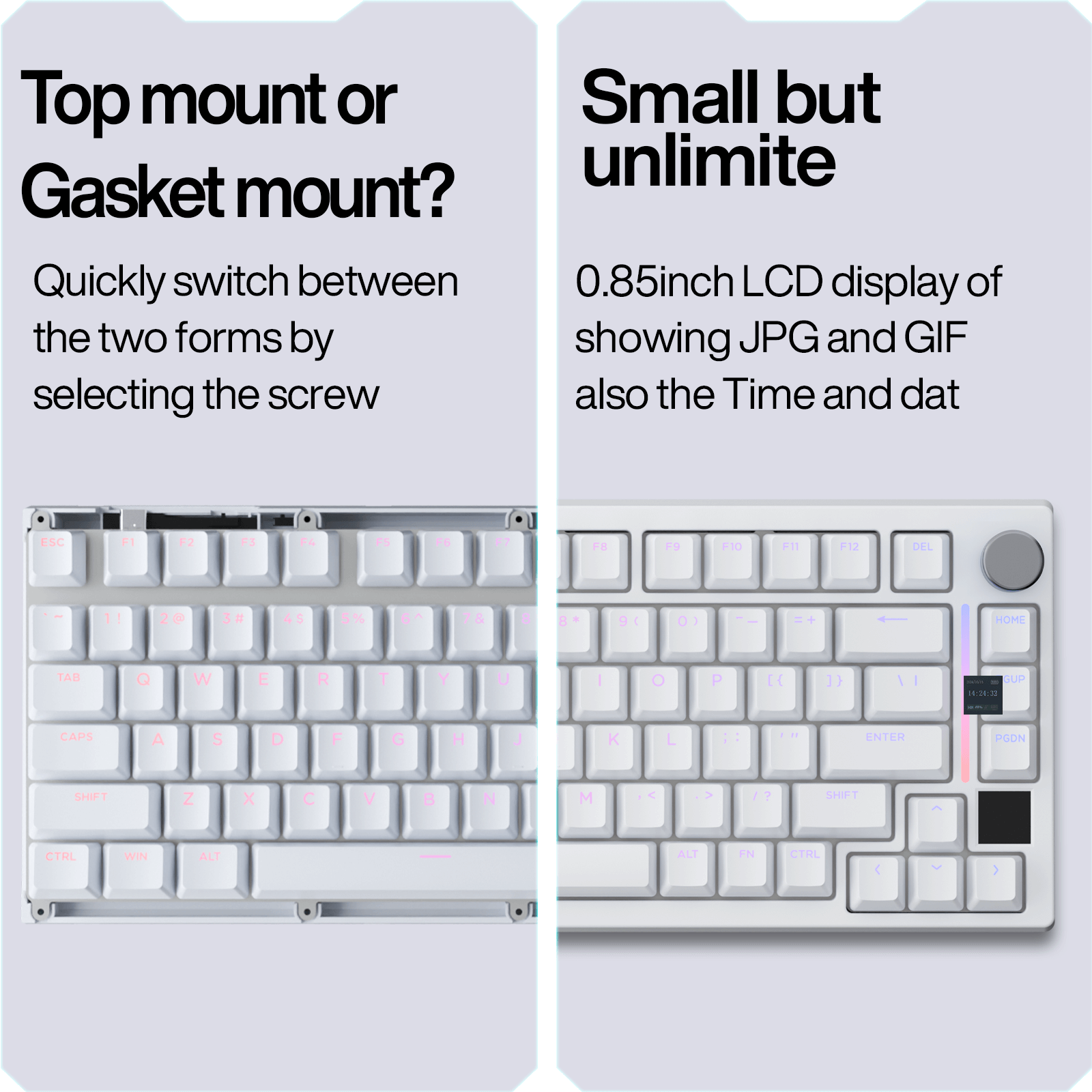 Gamakay TK75HEV2 is Top-mount keyboard, with the Cnc knob and light bar and TFT display