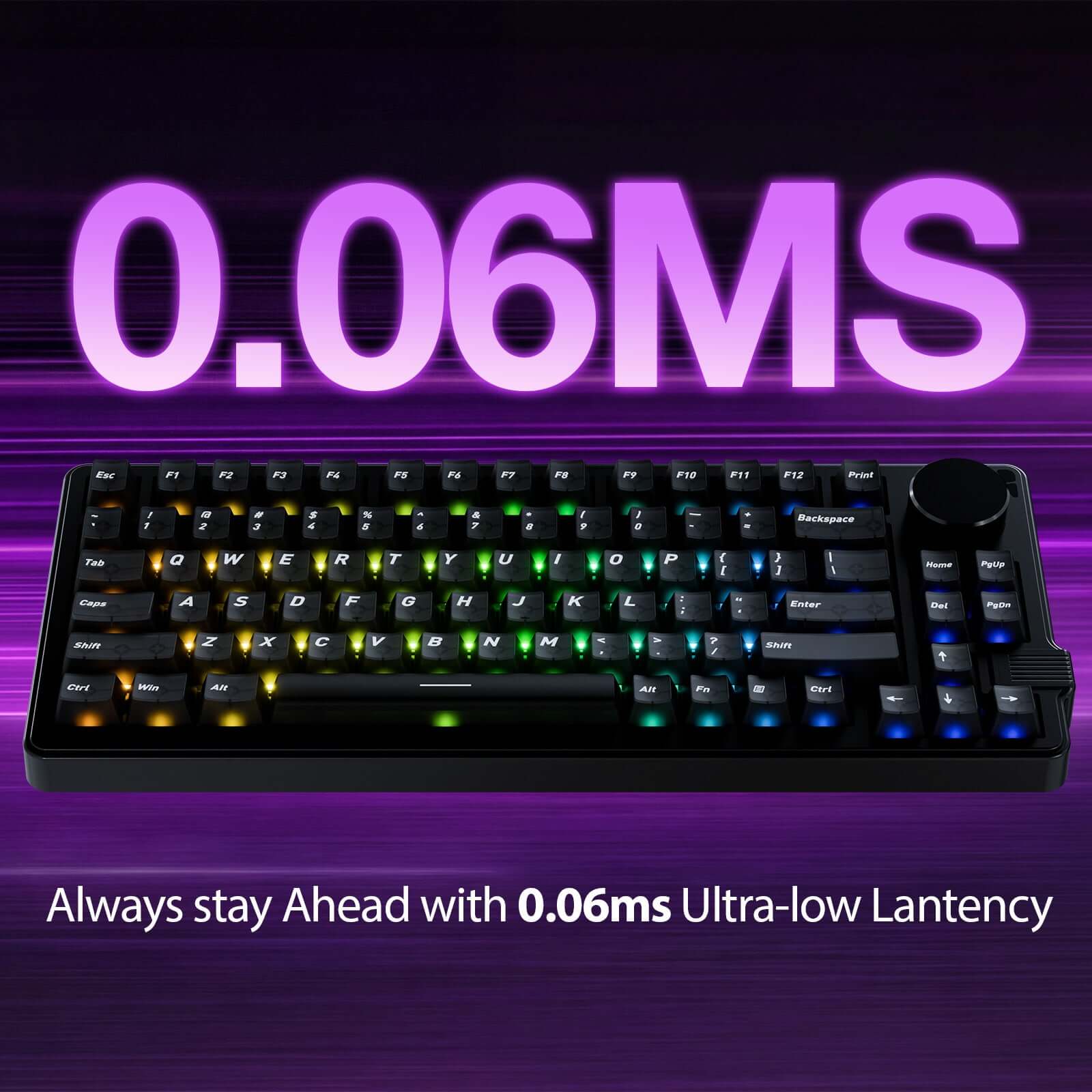 75% RGB hall effect keyboard with ultra-low 0.06ms latency, Hall effect magnetic switches, rapid response performance for competitive gaming