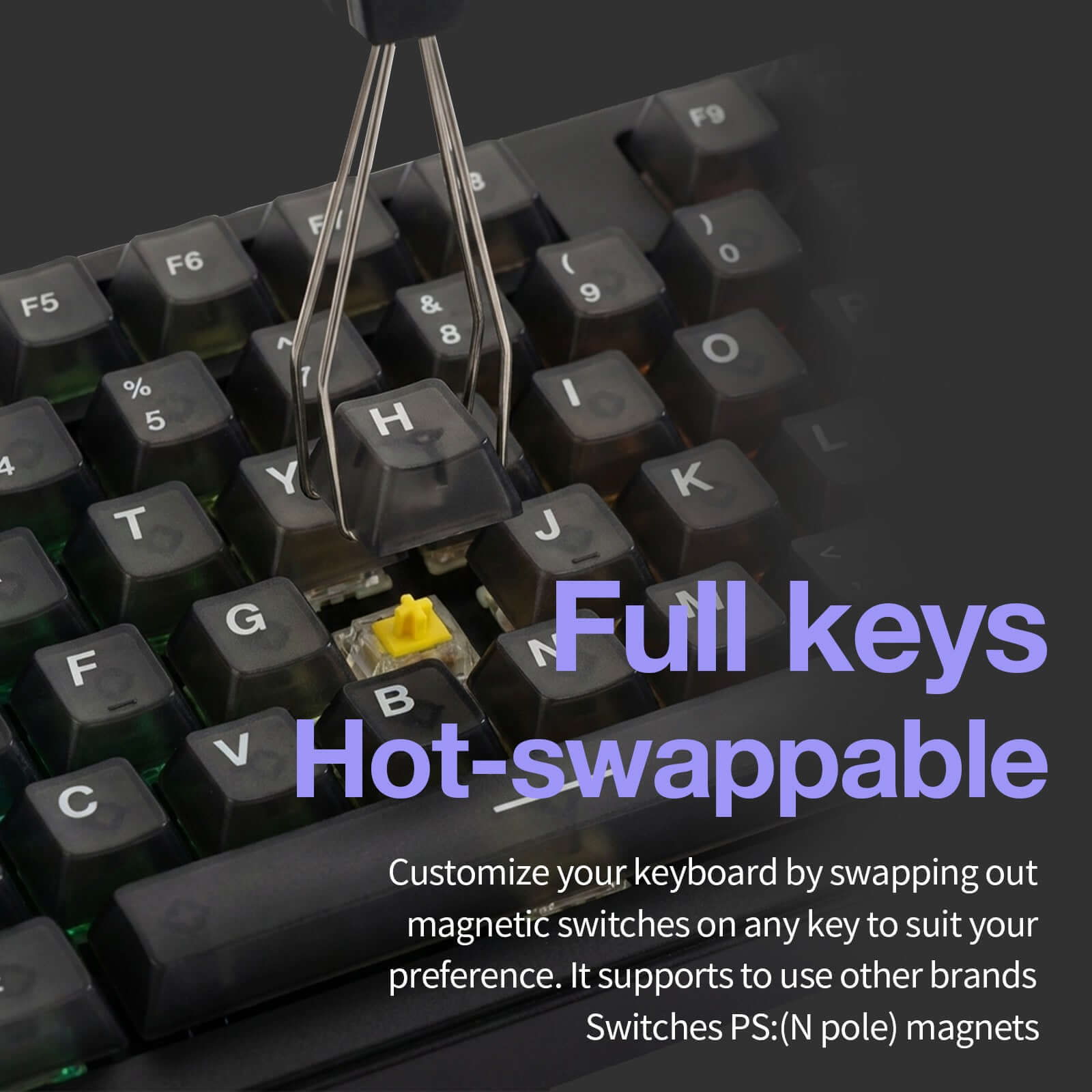 NS75 is a full-key hot-swappable gaming hall effect keyboard, compatible with magnetic Hall effect switches, allowing easy switch replacement on every key