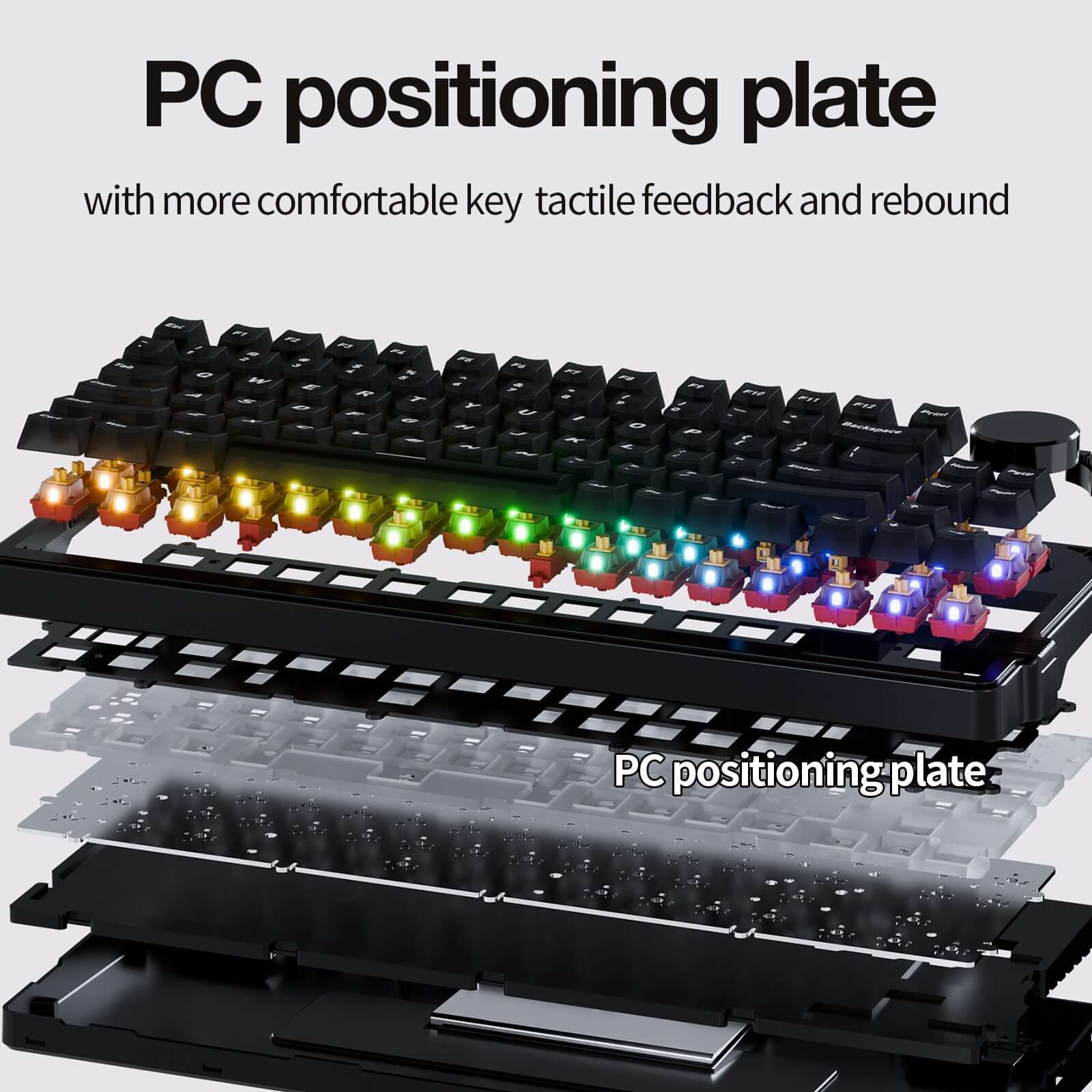 NS75 Hall effect keyboard with PC positioning plate keyboard structure with improved tactile feedback and rebound, layered gasket-mount design showing RGB switches and internal components.