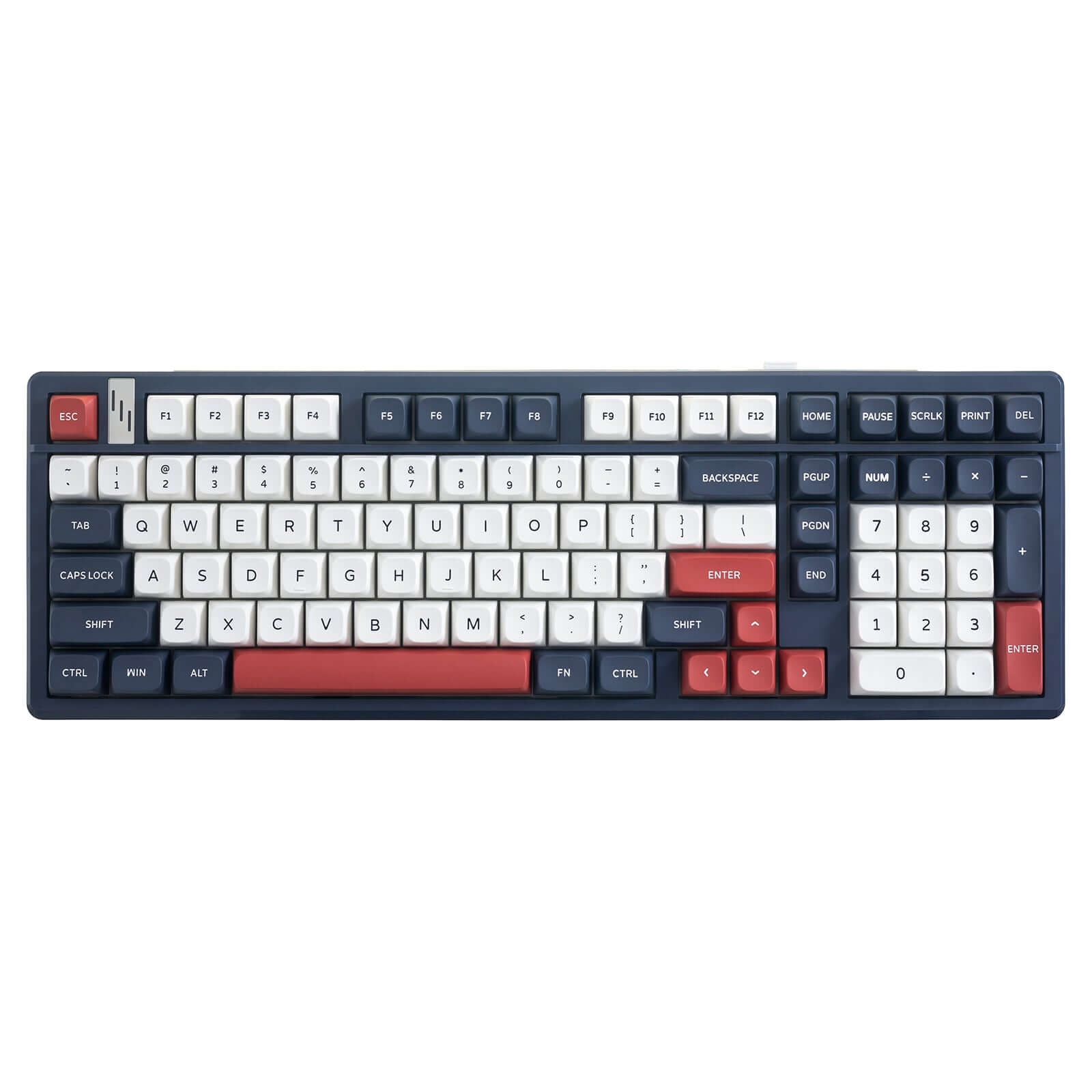 Gamakay Tk101 QMK wireless mechanical keyboard with number pad The MDA profile keycaps printed in color Blue and Red