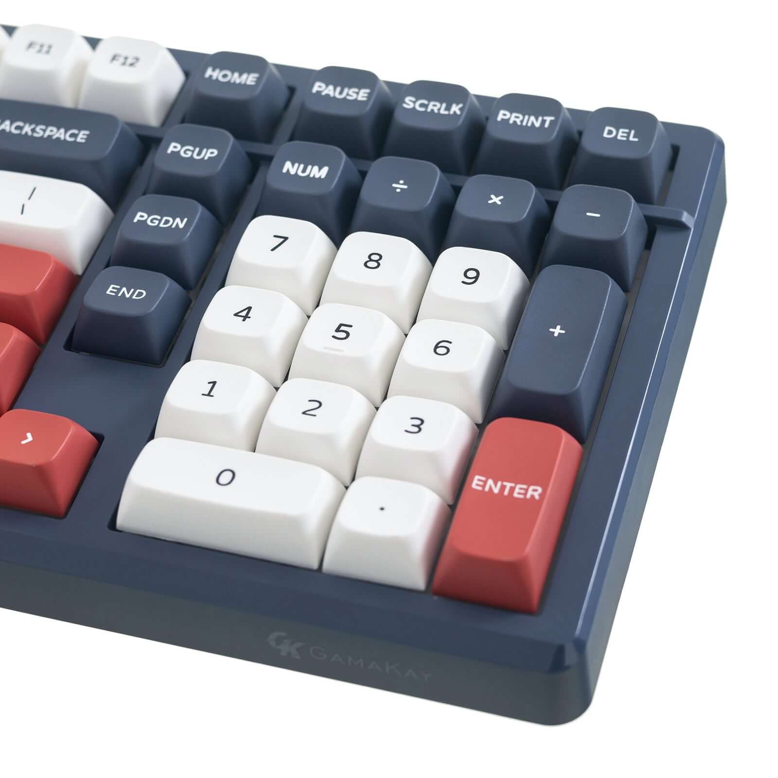 Gamakay TK101 QMK wireless mechanical keyboard close-up showing number pad and colorful keycaps.