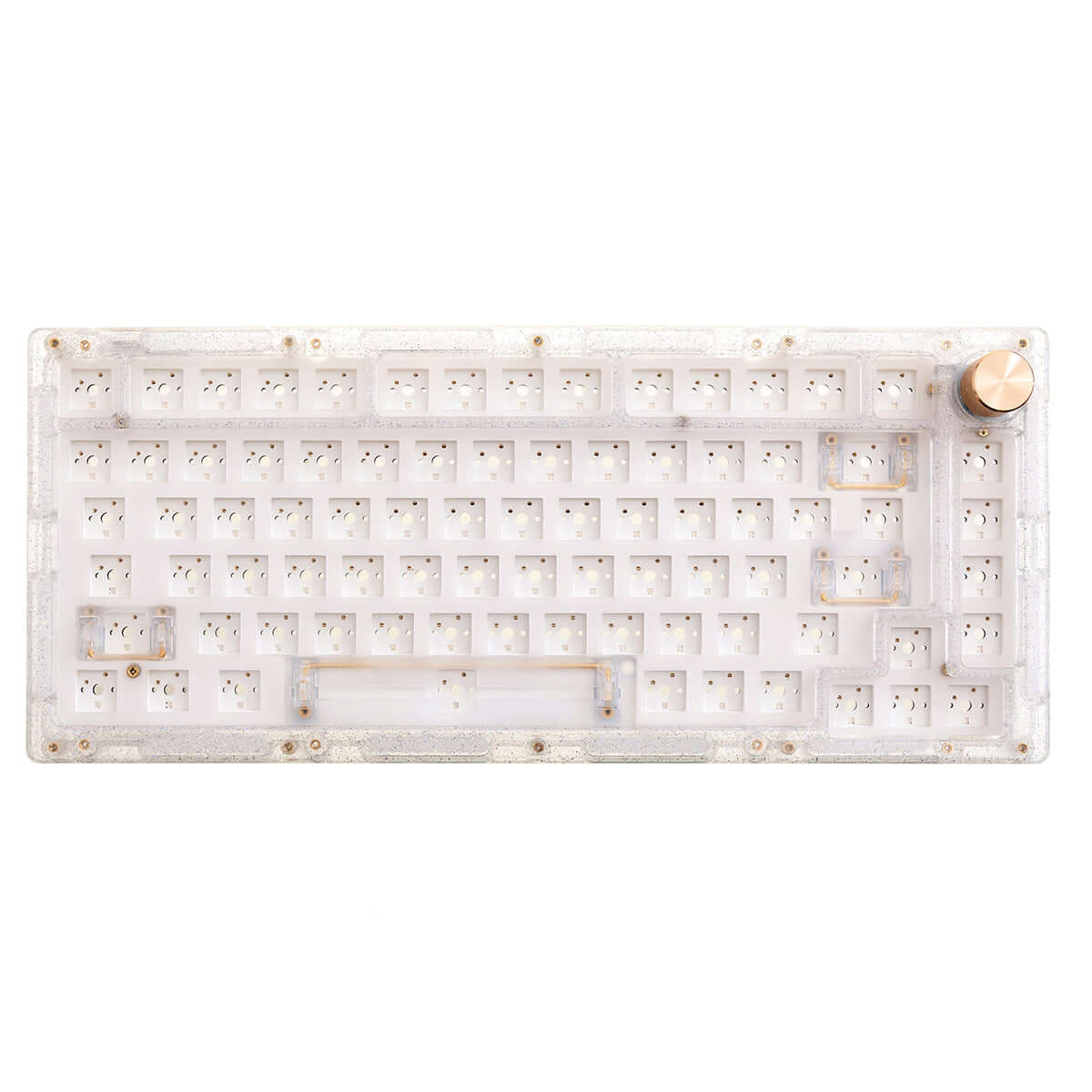 The Gamakay SN75 Barebone with metal knob is a hot-swappable 75 layout mechanical keyboard kit, in Arcylic meterial to let you get more eye-attractive RGB light effect. Supports using under Windows, Mac, and linux, customs your keyboard light, keys and fuctions in the VIA program software. The keyboard kit can be used in bluetooth, wired cable, 2.4G. Your best 75 layout keyboard option if you don&