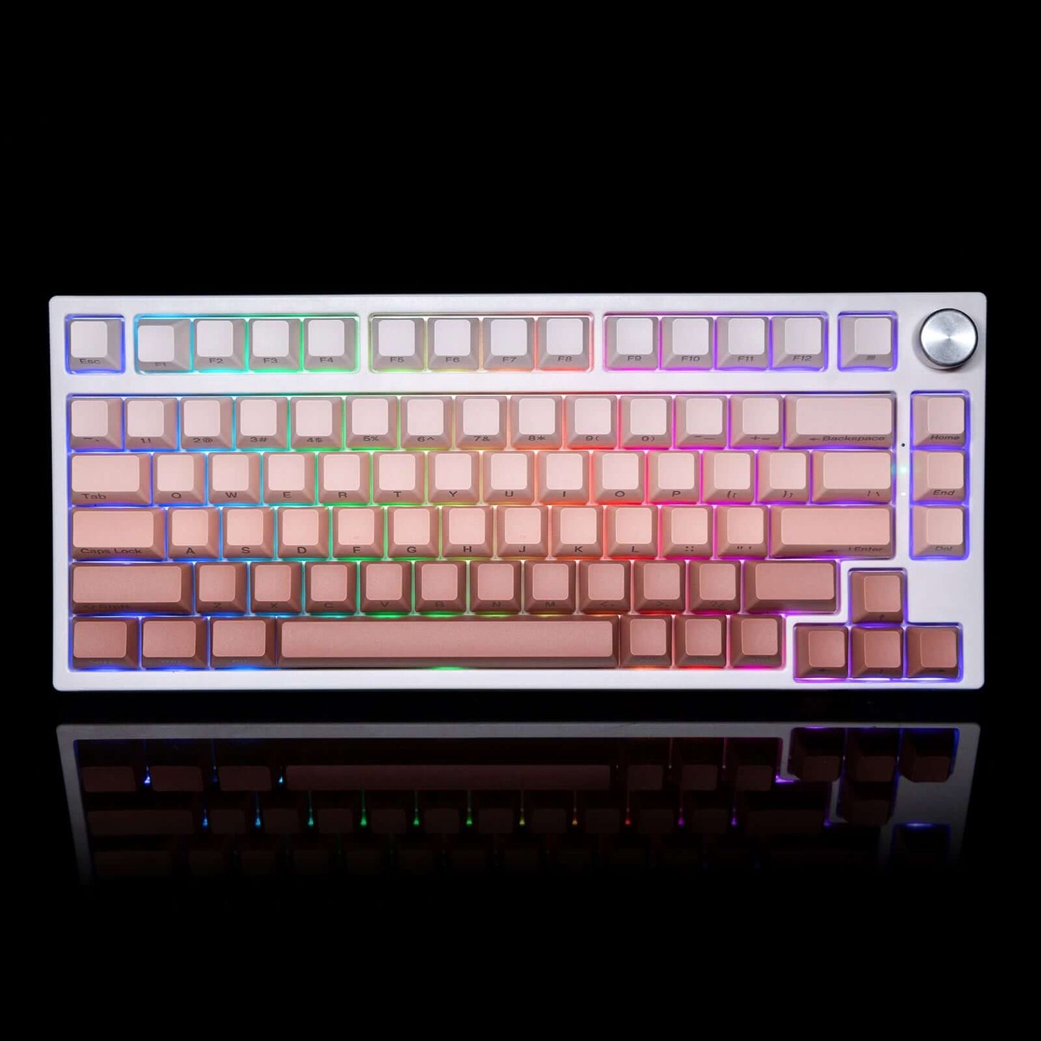 Gamakay 123 Keys Pink Gradient Keycaps Set, OEM Profile Side Hot-Stamping PBT Keycap Set. This picture is showing the lookout of the keycpas in the 75% keyboard