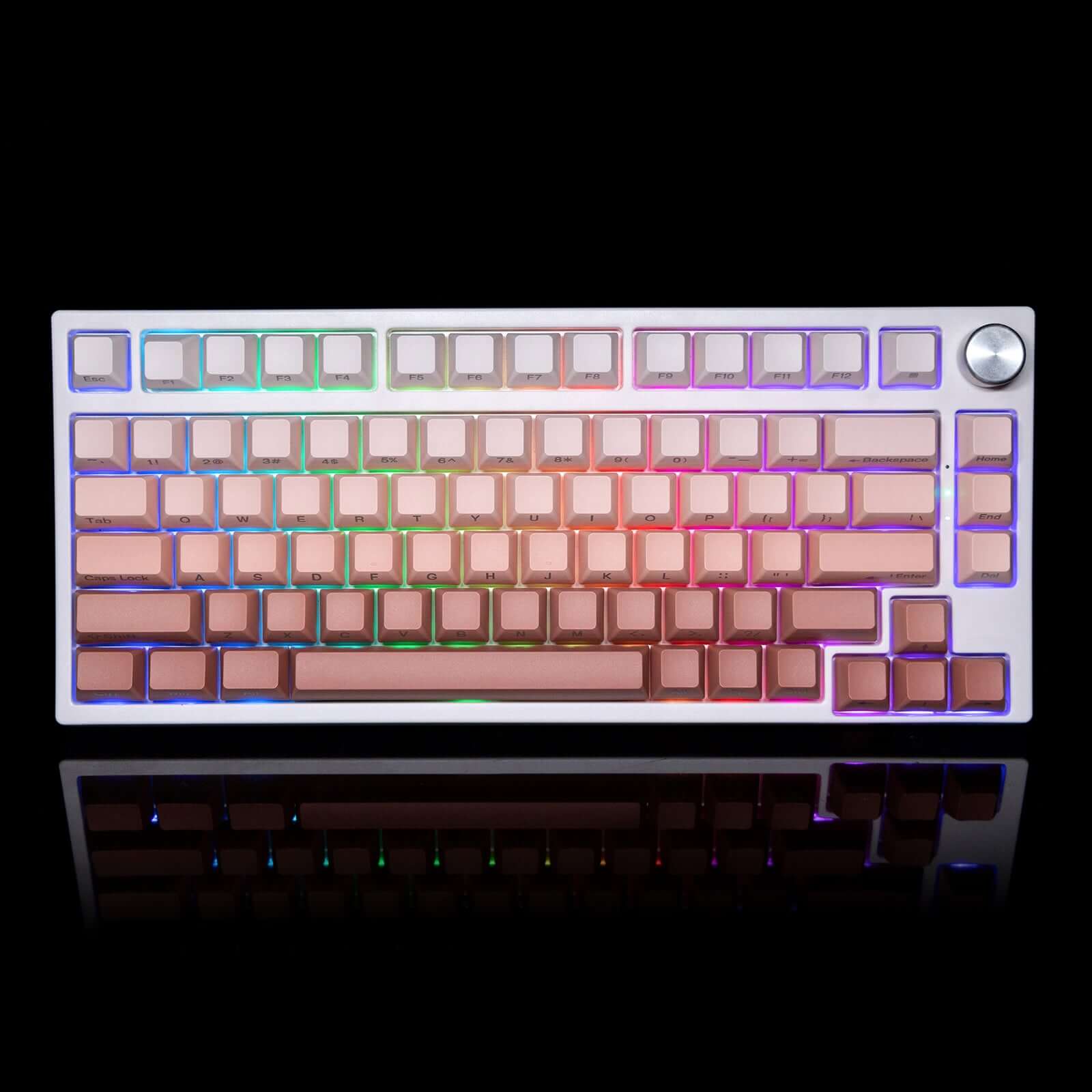 Gamakay 123 Keys Pink Gradient Keycaps Set, OEM Profile Side Hot-Stamping PBT Keycap Set. This picture is showing the lookout of the keycpas in the 75% keyboard