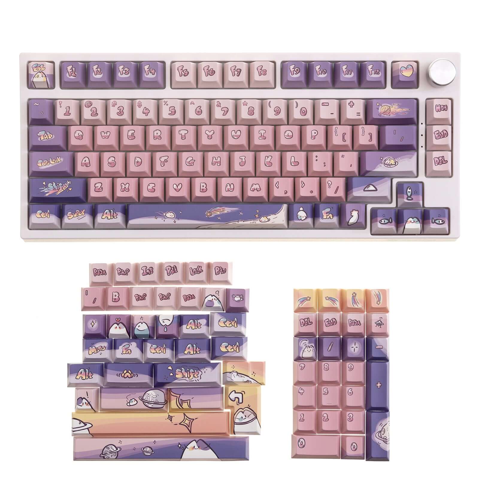 Gamakay 140 Keys Purple & Pink Keycaps Set, Cherry Profile PBT Five-Sided Thermal Sublimation Keycap Set for 61/68/75/80/84/87/98/104/108/Alice Layout Mechanical Gaming Keyboard