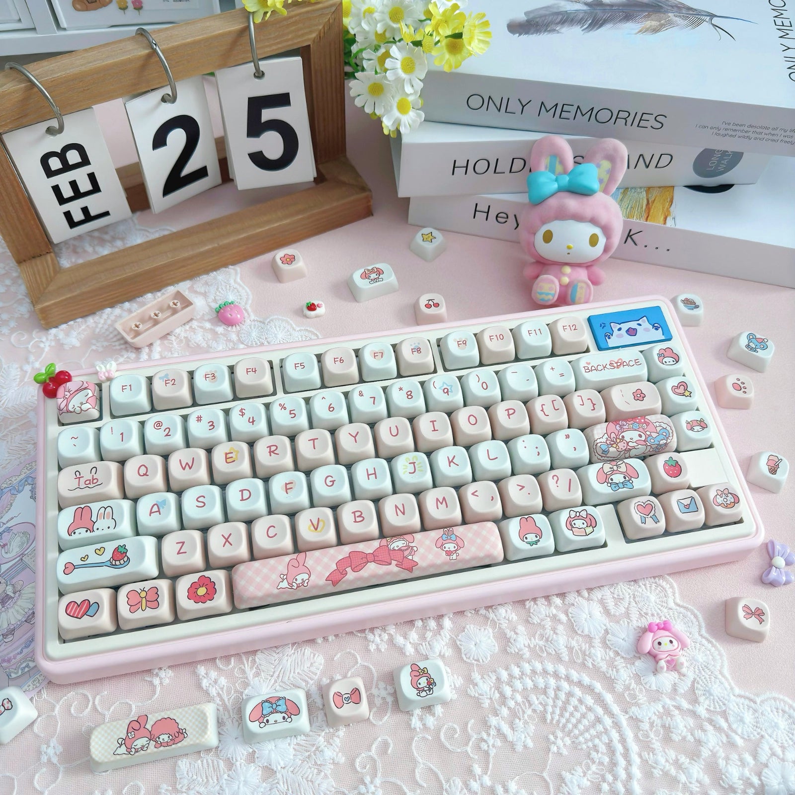 Gamakay 95 Keys MOA Profile PBT Keycaps Set – My Melody Theme in pastel pink, cute Sanrio-style anime keycaps for 75% mechanical keyboard