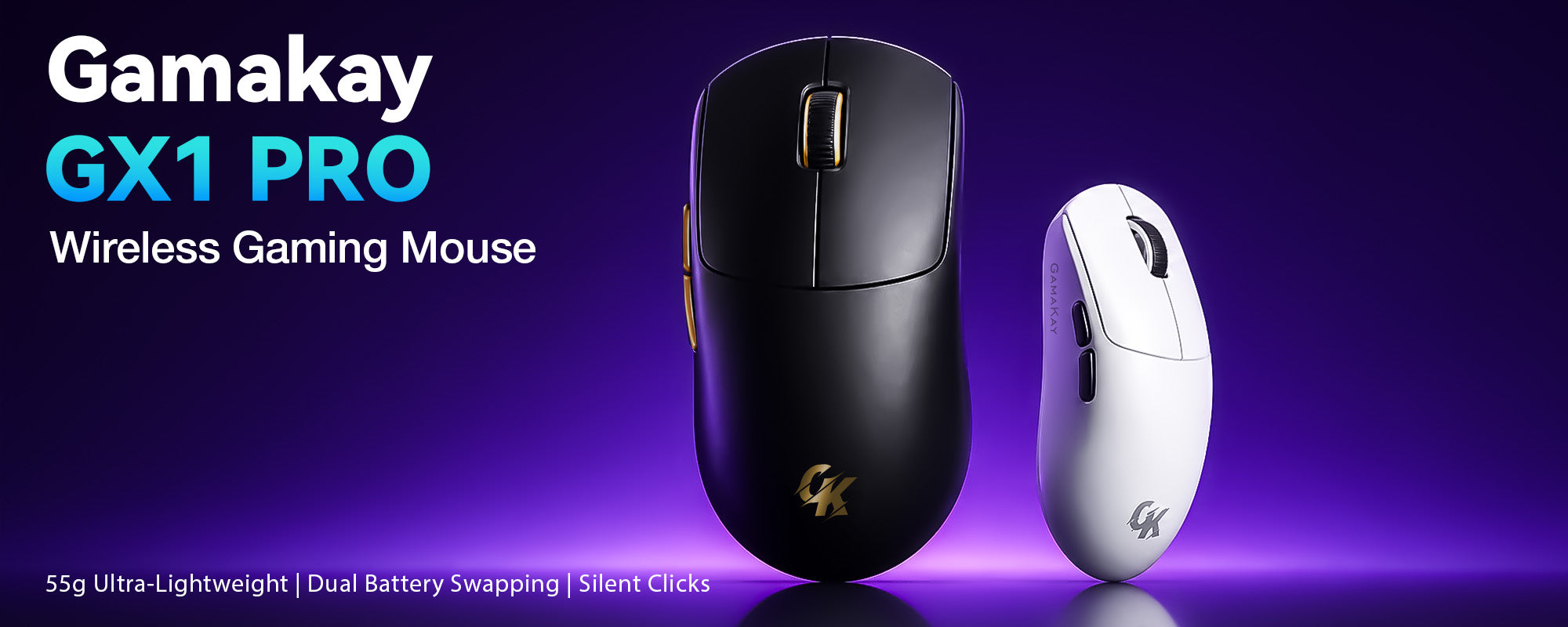 Gamakay GX1 PRO wireless gaming mouse in black and white