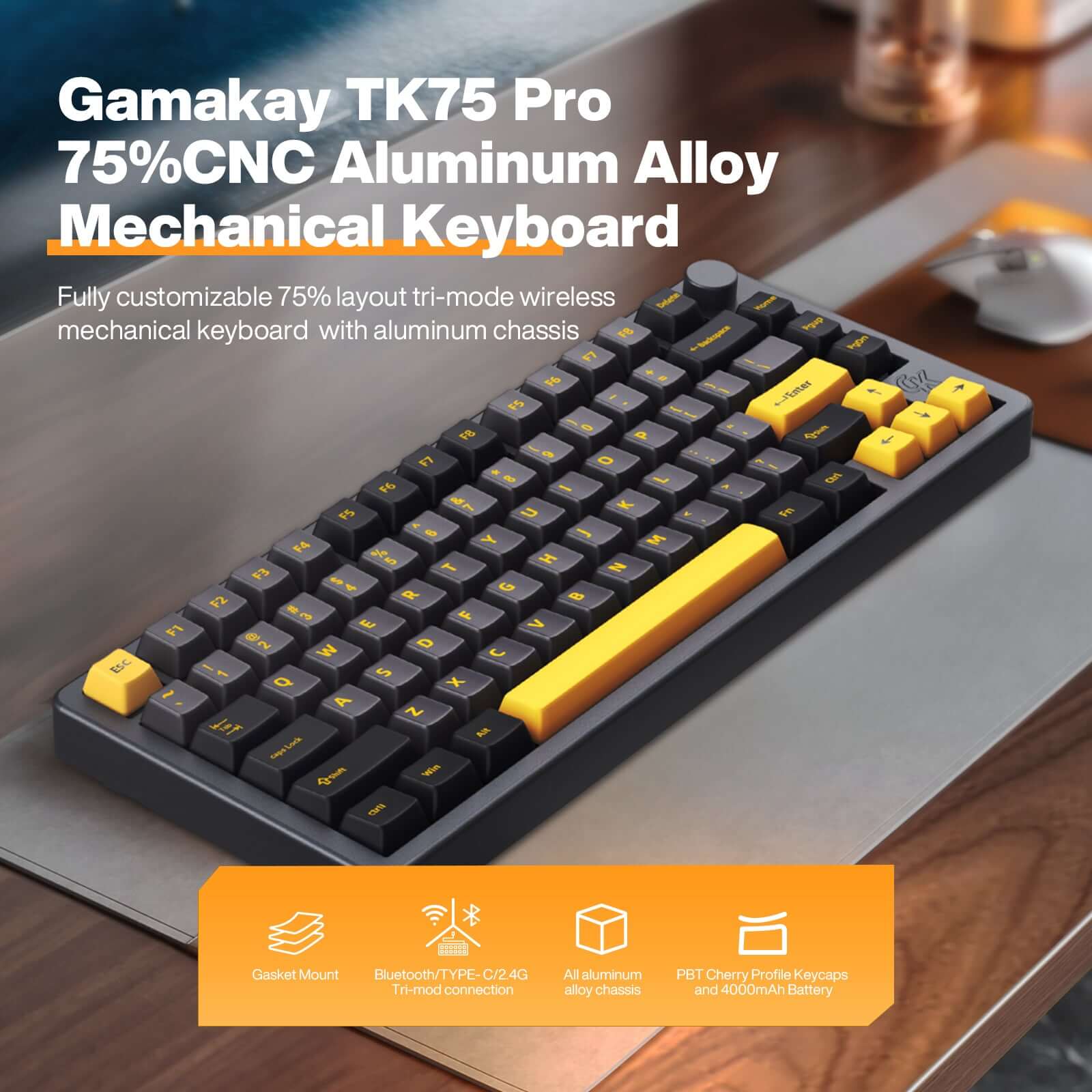 Gamakay TK75PRO 75% Wireless Custom Mechanical Aluminum Alloy Keyboard