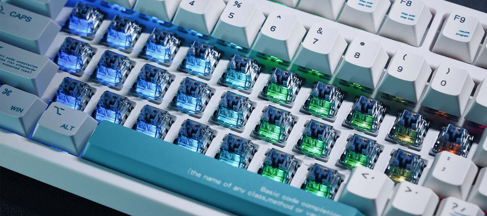 The Gamakay switches in the TK75 mechanical keyboard. The Pegasus gamakay switches are south facing light. 