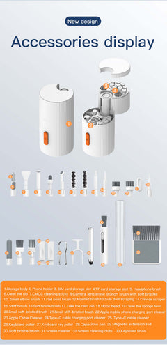 Gamakay 33-in-1 Multifunctional Cleaning Kit accessories display showcasing storage and cleaning tools.