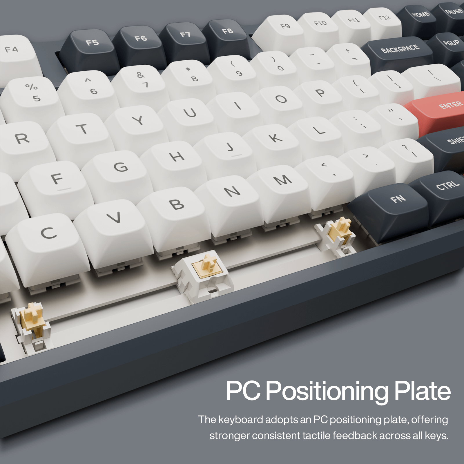 Gamakay Tk101 mechanical keyboard is buliding the PC position plate inside offering  stronger tactile feedback