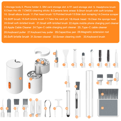 Gamakay 33-in-1 Multifunctional Magnetism Rotating Cleaning Kit with Portable Electronics Brush Tool for Keybord Laptop Tablet PC Camera Lens Earbuds Monitor