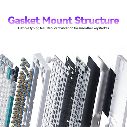 GamaKay TK75 SOCD gasket mount mechanical keyboard structure with flexible typing feel and reduced vibration for smoother keystrokes