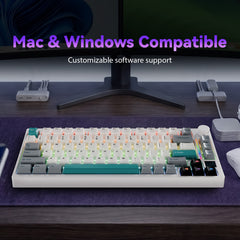 GamaKay TK75 SOCD mechanical keyboard compatible with Mac and Windows, featuring customizable software support and RGB lighting