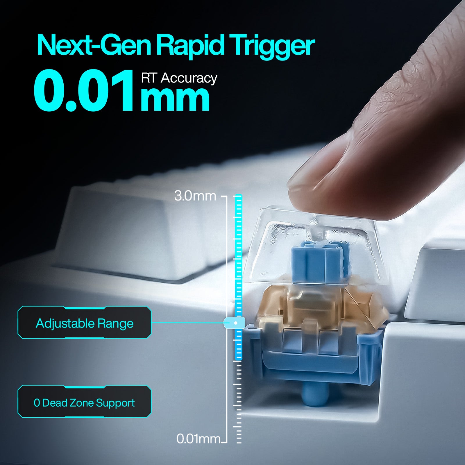 Gamakay TK75 TMR features TMR technology with 0.01mm Rapid Trigger settings and adjustable dead zone.