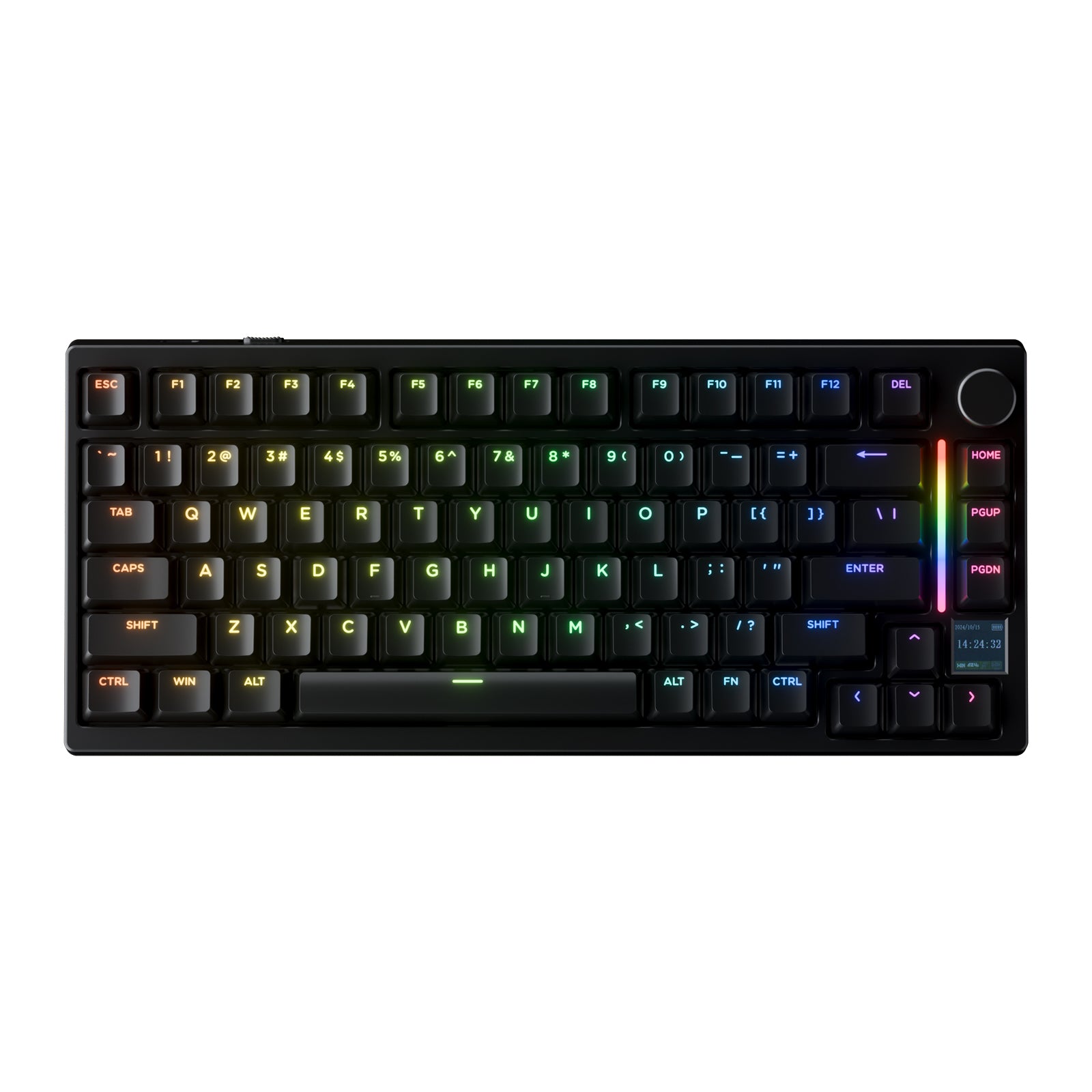 Gamakay TK75 TMR magnetic gaming keyboard, 75% layout keyboard with backlit RGB and light bar, with PBG cherry profile keycaps in ANSI layout