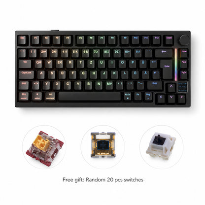 Buy Gamakay TK75 TMR keyboard will get 20pcs gamakay swtiches-you may get phoenix V3 magneic swtiches, Merucry v3 magnetic swtiches, or Pluto liner mechanical swtiches. We will put 20pcs Randomly.