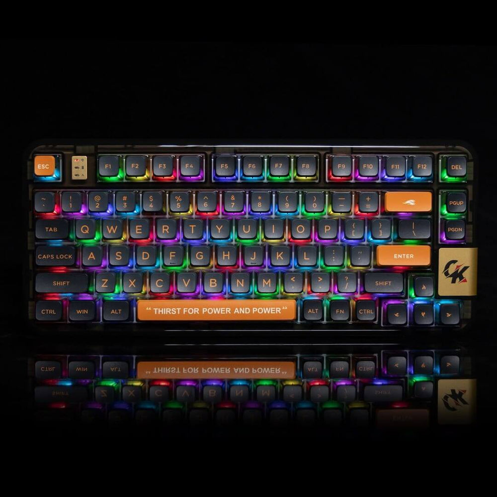 75% Layout keyboard of the gamakay 75 mechanical keyboard. The RGB ligh effect shows on the keyboard