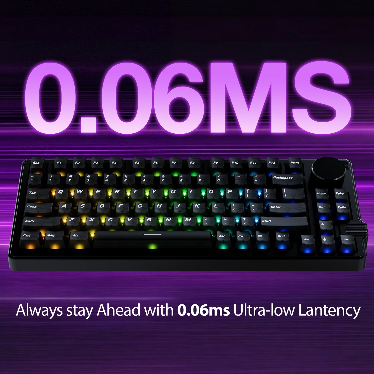 75% RGB gaming keyboard with ultra-low 0.06ms latency, Hall effect magnetic switches, rapid response performance for competitive gaming