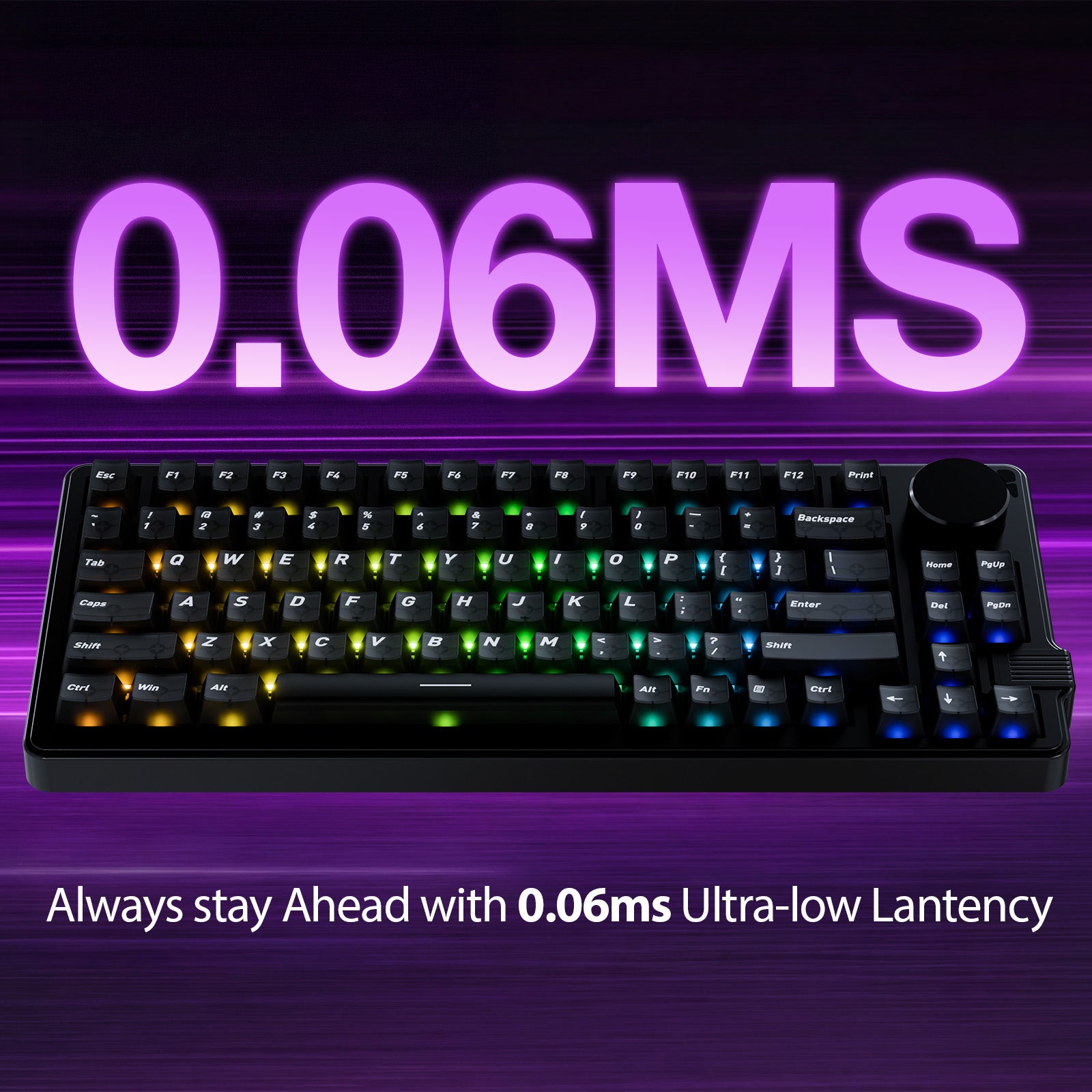 75% RGB gaming keyboard with ultra-low 0.06ms latency, Hall effect magnetic switches, rapid response performance for competitive gaming