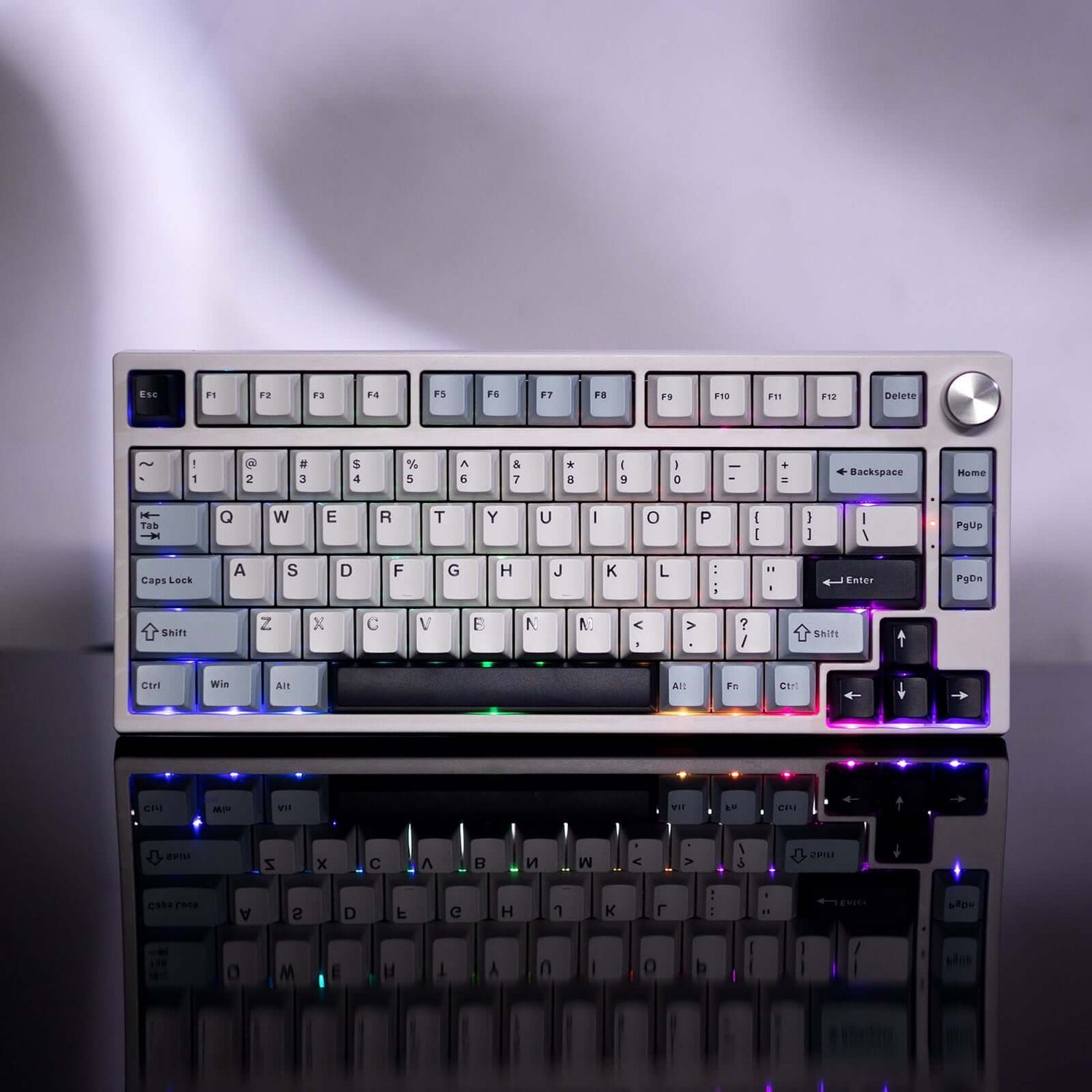 The image features the Gamakay TK75HE 75% Wireless Mechanical Keyboard, showcasing advanced Hall Effect Magnetic Switches. This keyboard offers a compact yet functional layout, including a dedicated function row, arrow keys, and a rotary knob in the top r