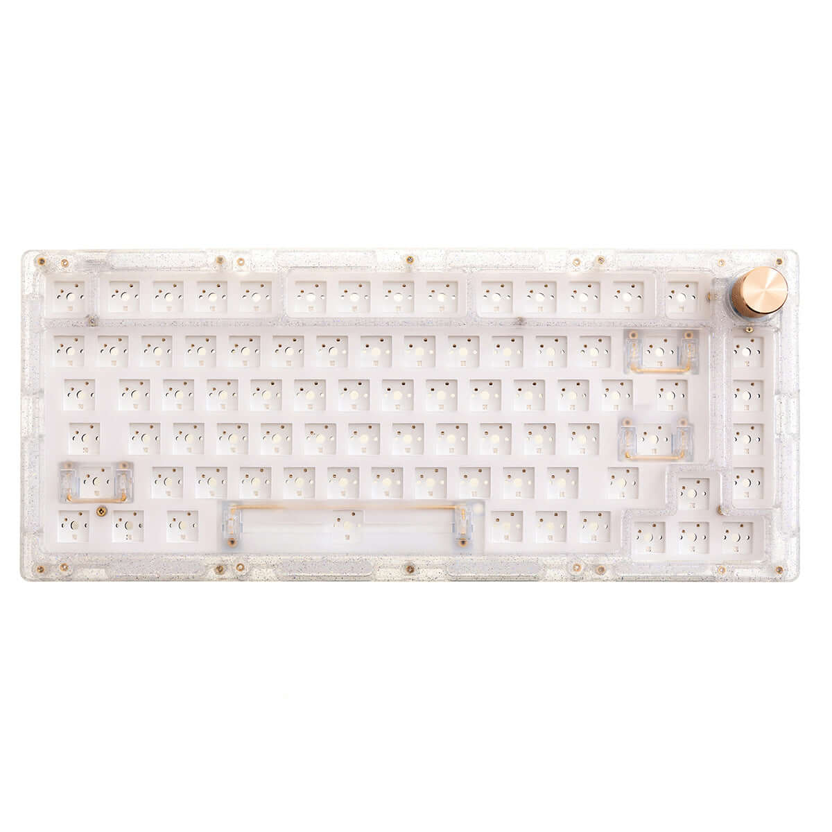 The Gamakay SN75  Barebone with metal knob is a hot-swappable 75 layout mechanical keyboard kit, in Arcylic meterial to let you get more eye-attractive RGB light effect. Supports using under Windows, Mac, and linux, customs your keyboard light, keys and fuctions in the VIA program software. The keyboard kit can be used in bluetooth, wired cable, 2.4G. Your best 75 layout keyboard option if you don&