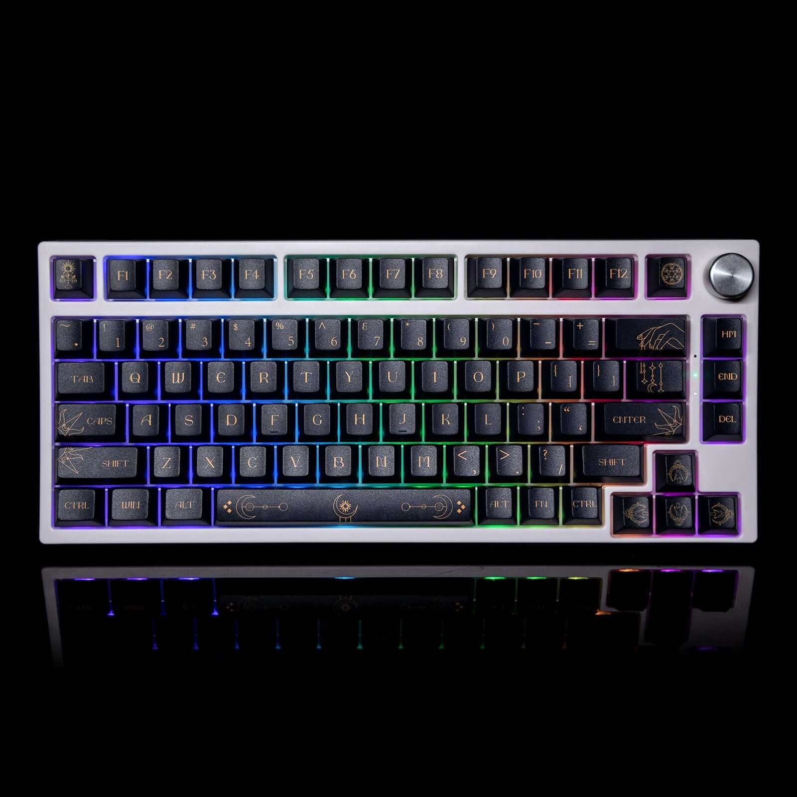 Intricately designed custom keycaps with RGB backlighting