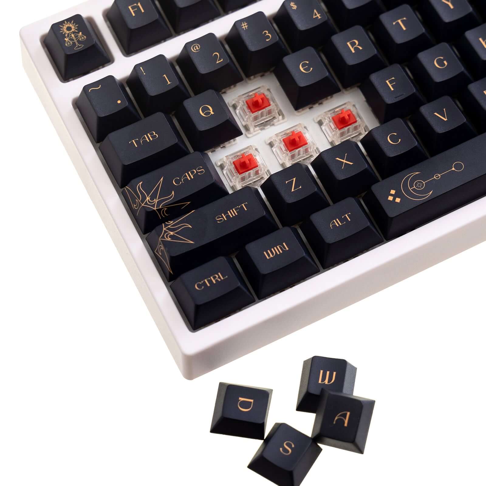 Custom keycaps featuring constellation symbols and divination motifs