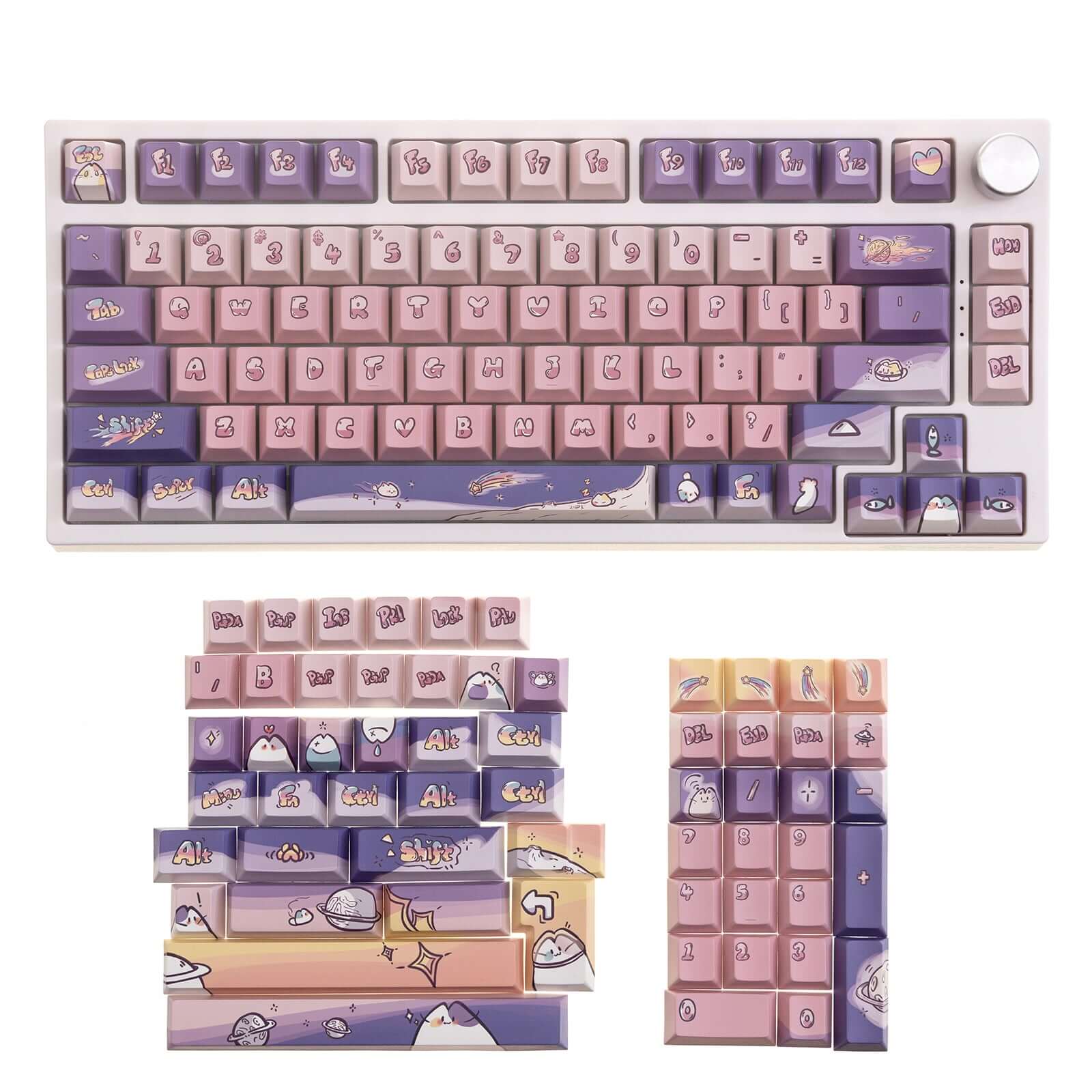  Gamakay 140 Keys Purple &amp; Pink Keycaps Set, Cherry Profile PBT Five-Sided Thermal Sublimation Keycap Set for 61/68/75/80/84/87/98/104/108/Alice Layout Mechanical Gaming Keyboard