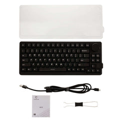 Complete Naughshark NS75 75% mechanical keyboard set with keyboard, dust cover, USB-C cable, manual, and keycap puller.