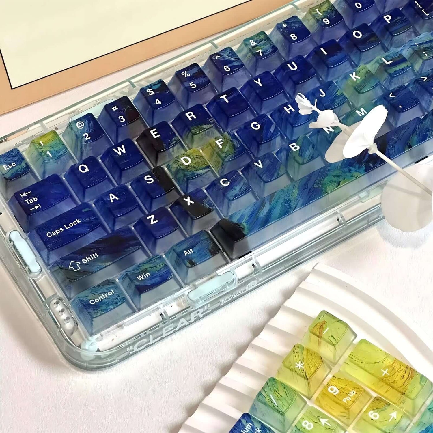 Gamakay 114 Keys Transparent Starry Sky Cherry Profile PC Keycaps Set, gradient blue resin-style design, compatible with mechanical keyboards
