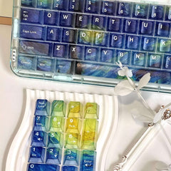 Gamakay Transparent Starry Sky keycaps numeric keypad section, gradient from deep blue to light green