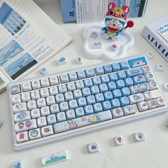 Gamakay 95 Keys MOA Profile PBT Keycaps Set – Doraemon Theme in blue and white, cute anime-style PBT keycaps for 75% mechanical keyboard