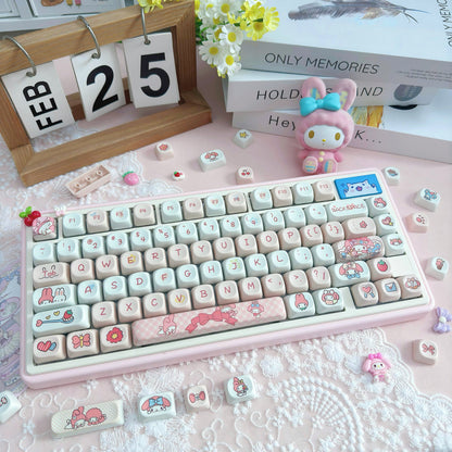 Gamakay 95 Keys MOA Profile PBT Keycaps Set – My Melody Theme in pastel pink, cute Sanrio-style anime keycaps for 75% mechanical keyboard