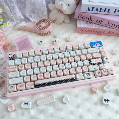 Gamakay 95 Keys MOA Profile PBT Keycaps Set – Ribbon Theme in pastel pink and blue, cute bow design kawaii keycaps for 75% mechanical keyboard