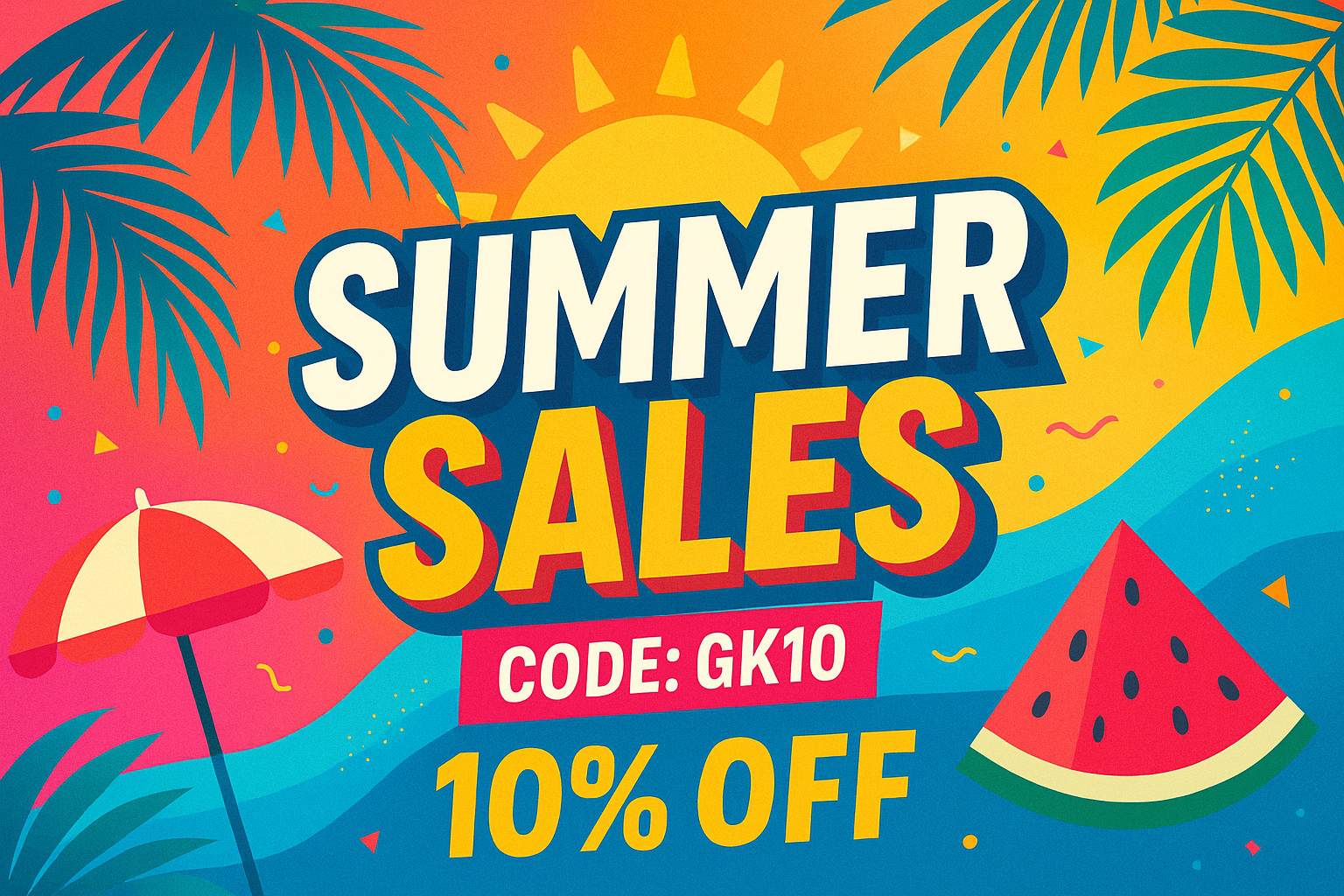 Summer Sales promotional poster with GK10 code