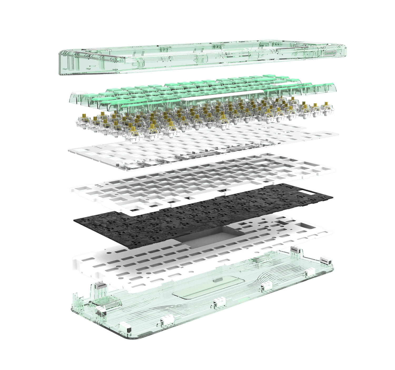 Gamakay Gk75 75% Hot-swappable Mechanical Keyboard with transparent keycaps and Gateron yellow switch