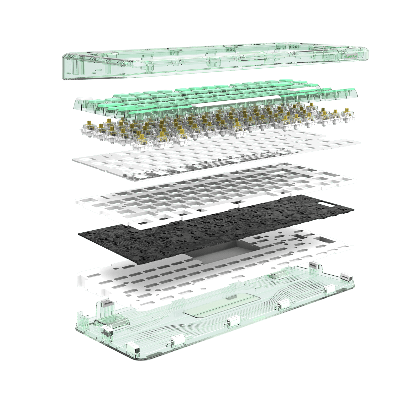 Gamakay Gk75 75% Hot-swappable Mechanical Keyboard with transparent keycaps and Gateron yellow switch