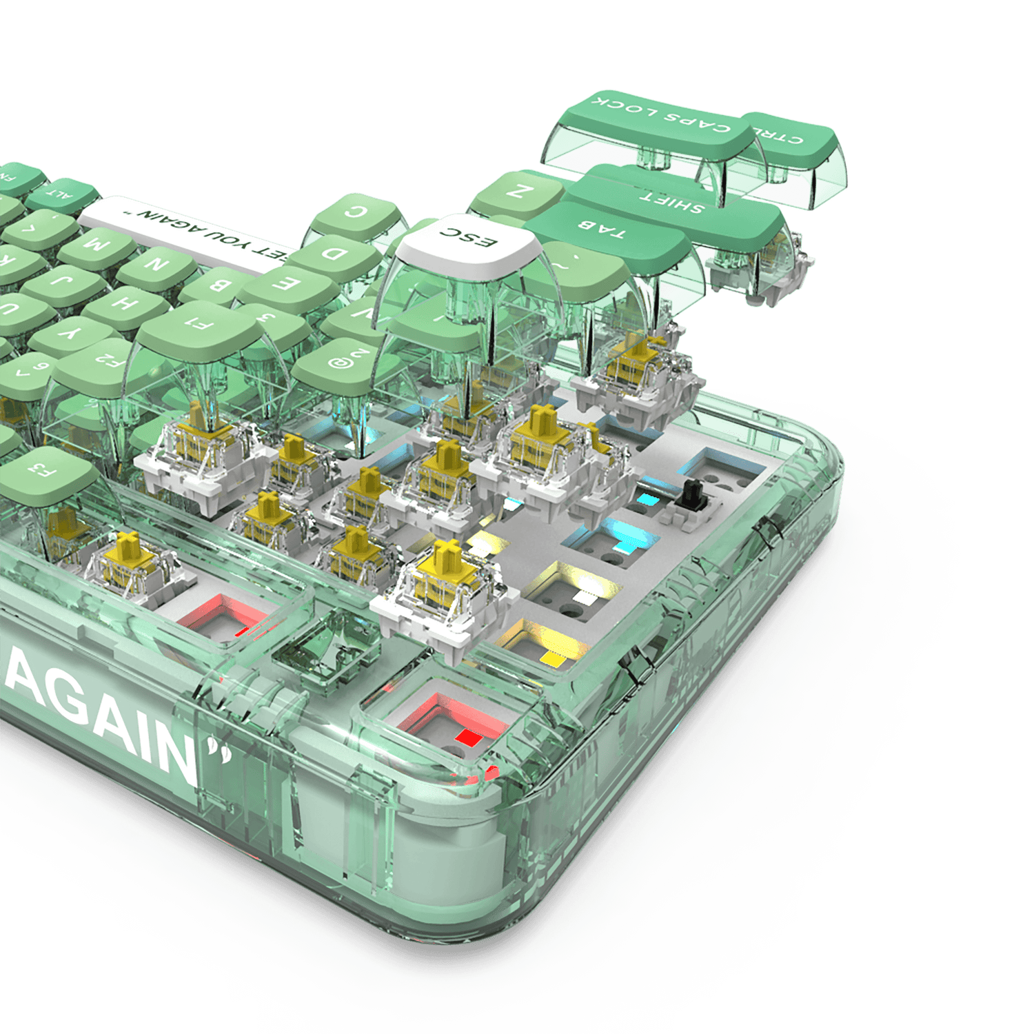 Gamakay Gk75 75% Hot-swappable Mechanical Keyboard with transparent keycaps and Gateron yellow switch