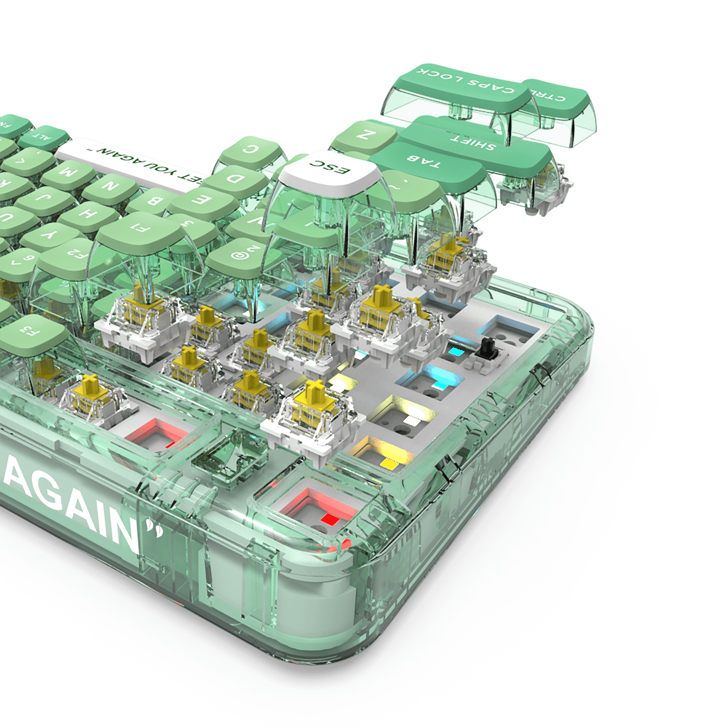 Gamakay Gk75 75% Hot-swappable Mechanical Keyboard with transparent keycaps and Gateron yellow switch