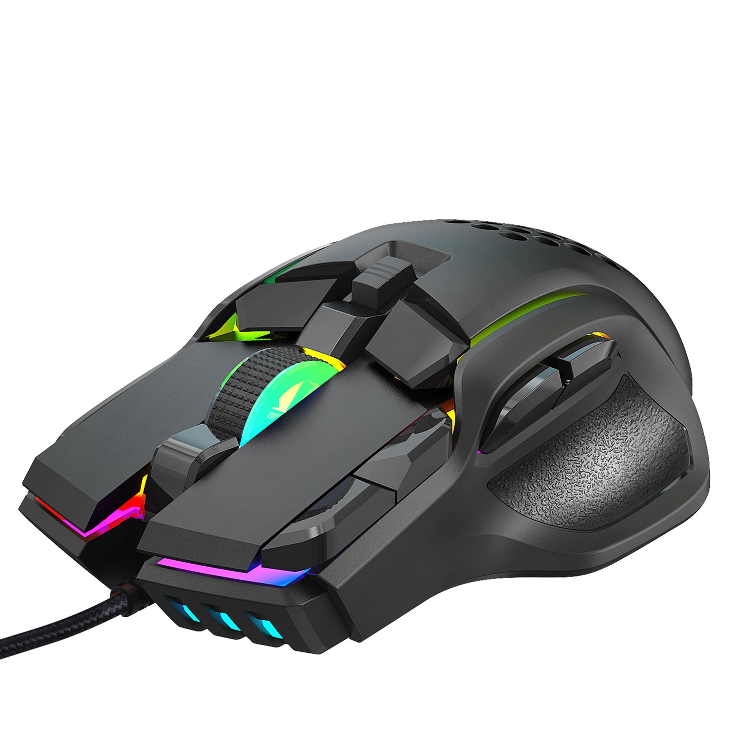 HXSJ S700 10 Keys Wired RGB Gaming Mouse with 6 Adjustable 1200-12800DPI RGB Light Effect Wide Compatibility