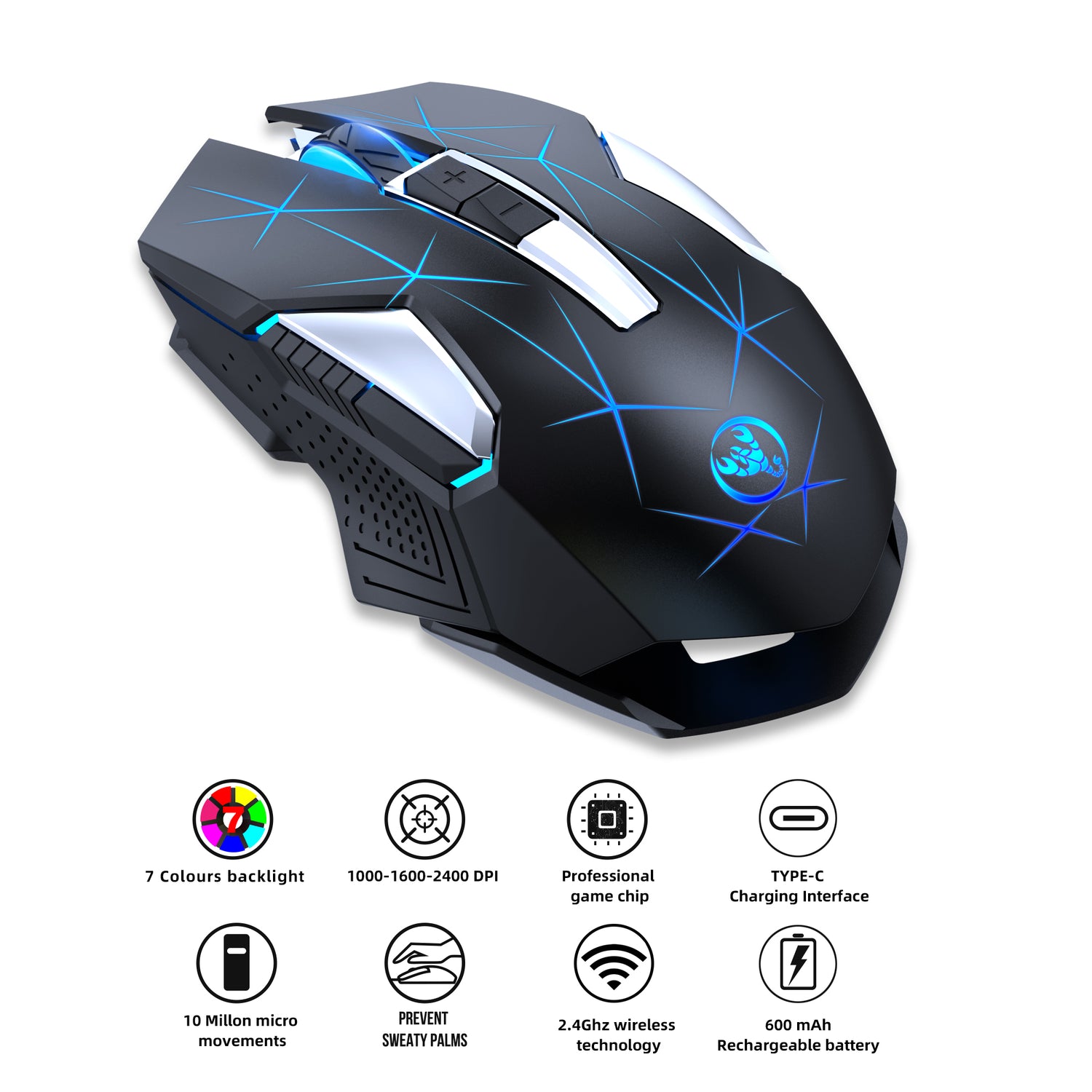 HXSJ T300 2.4G Wireless RGB Gaming Mouse